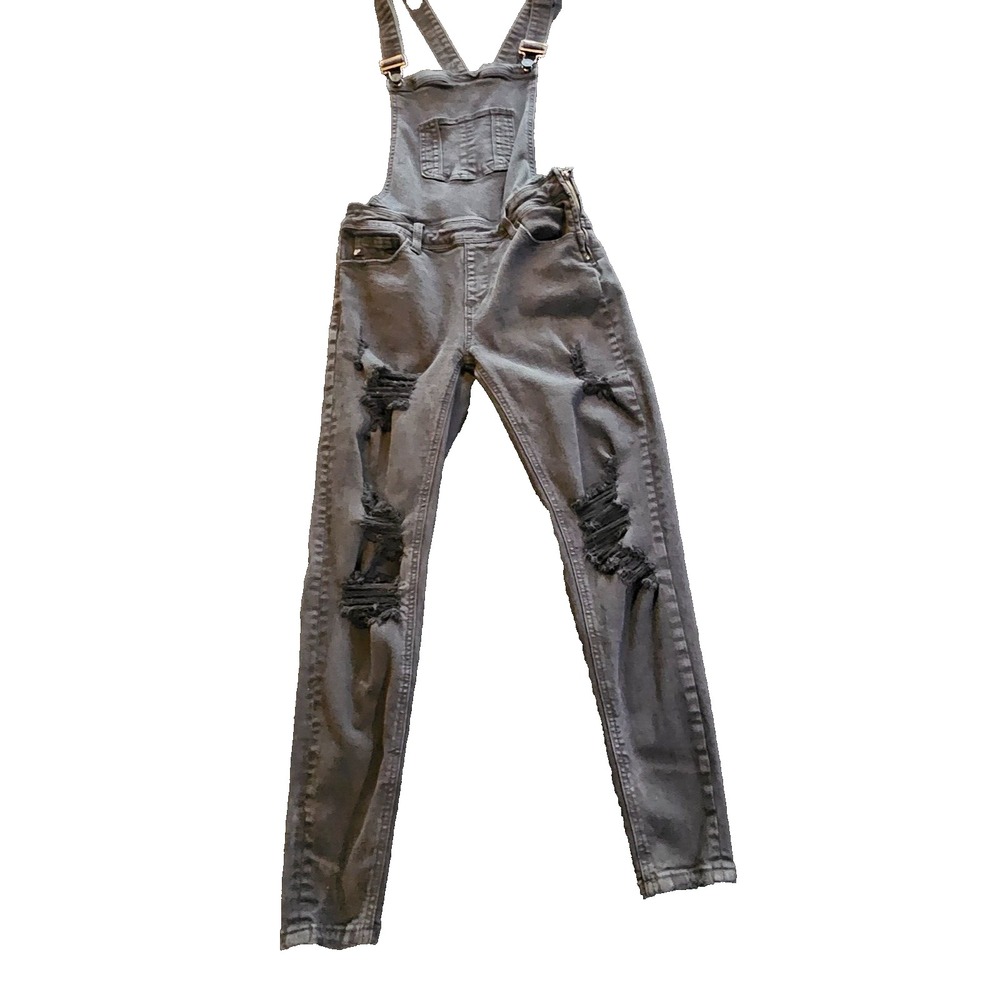 Kan Can Womens XS Bib Overalls Black Distressed Skinny Jean Retro 90s 1-00864